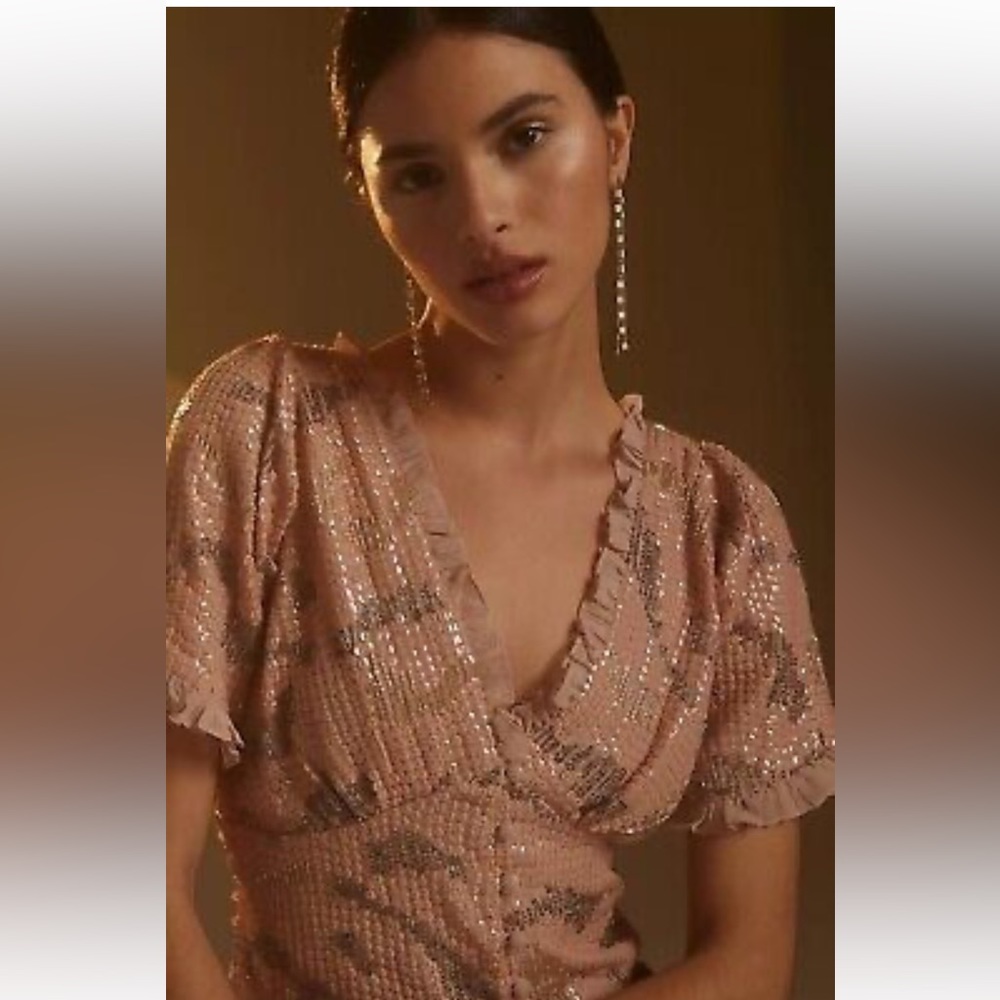 Anthropologie Forever That Girl Sequined V-Neck Blouse Sz. L NWT